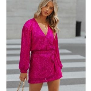 Pink Sequin Sparkly Romper Dress